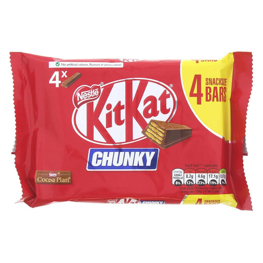 Kit Kat Chunky Milk Chocolate Bar 128g (24 Packs of 4, Total 96)