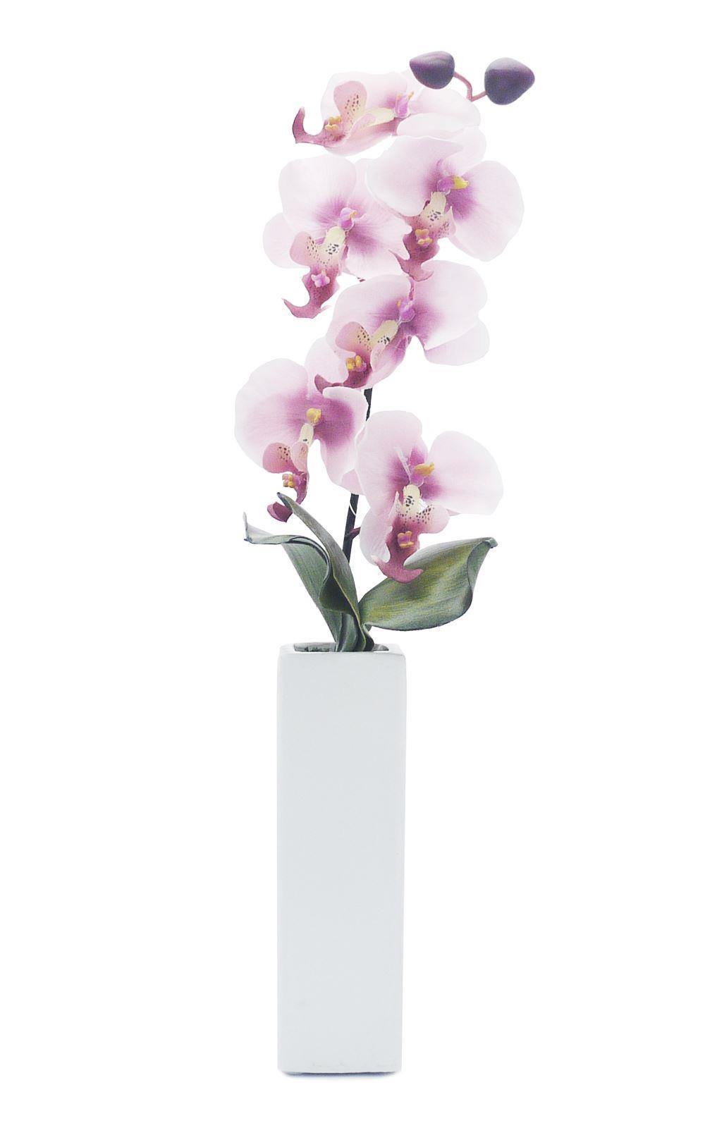 Artificial Orchid in Thin White Vase