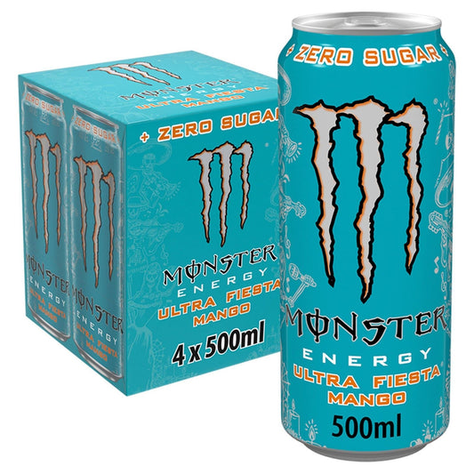 Monster Energy Drink Ultra Fiesta Mango Zero Sugar 4 Pack 500ml (Box of 6)